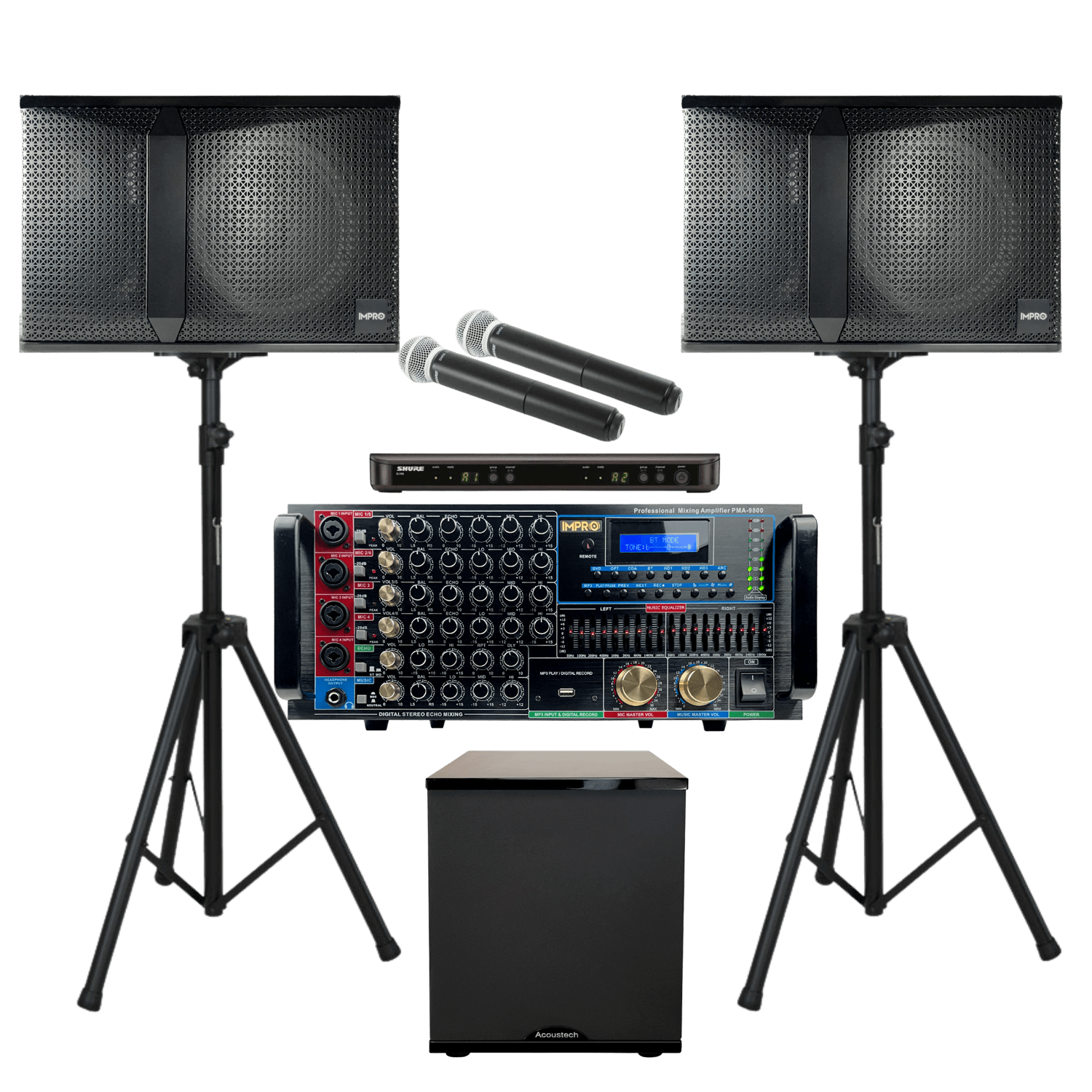 Epic Elite Star Plus Package with Mixing Amplifier, Speakers, Shure Microphones, and Accessories (6 items)