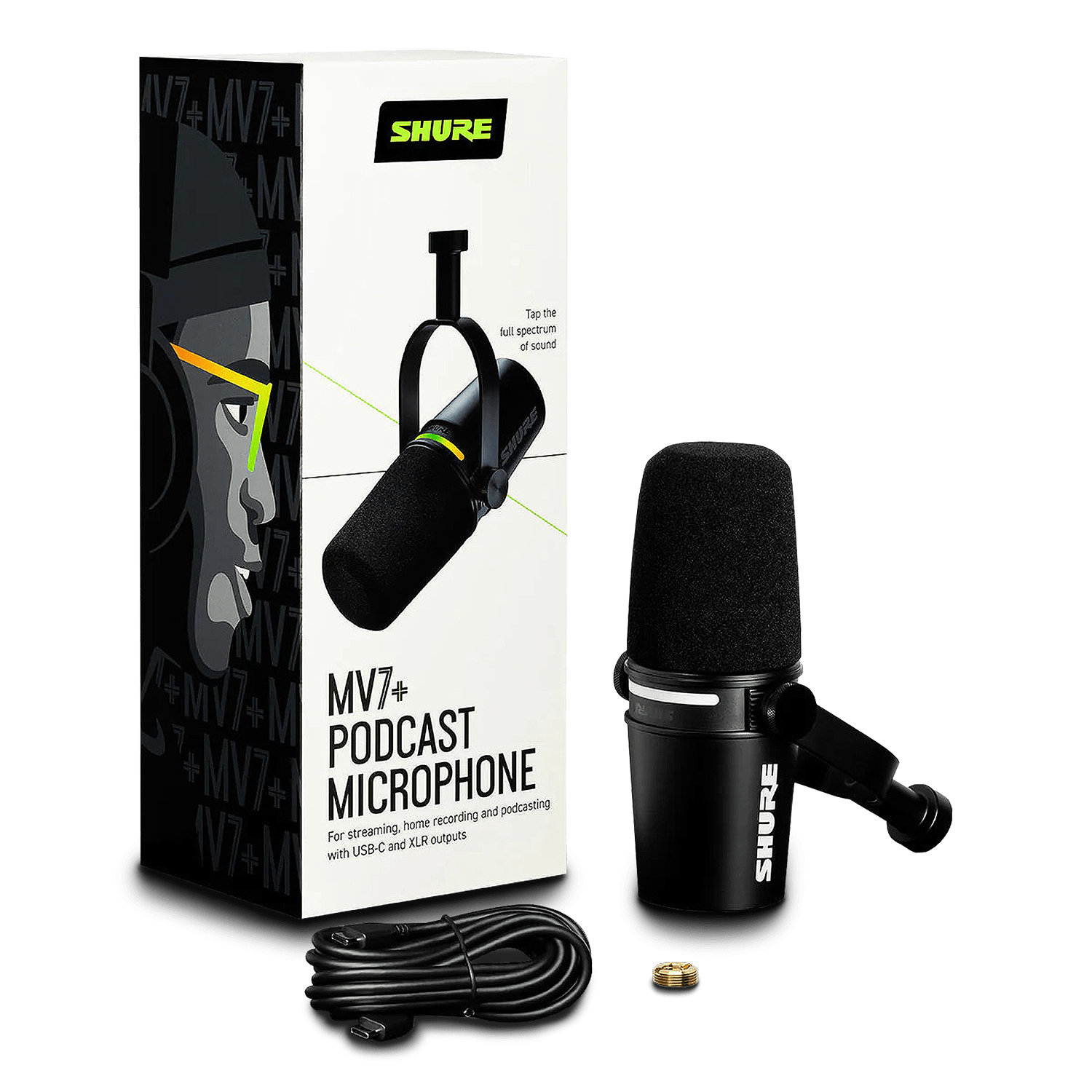 Shure MV7+ Podcast Microphone for Streaming, Home Recording, and Podcasting with USB-C and XLR Outputs